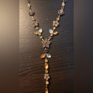 Delicate Avon Floral Drop Necklace - Gold and Amber